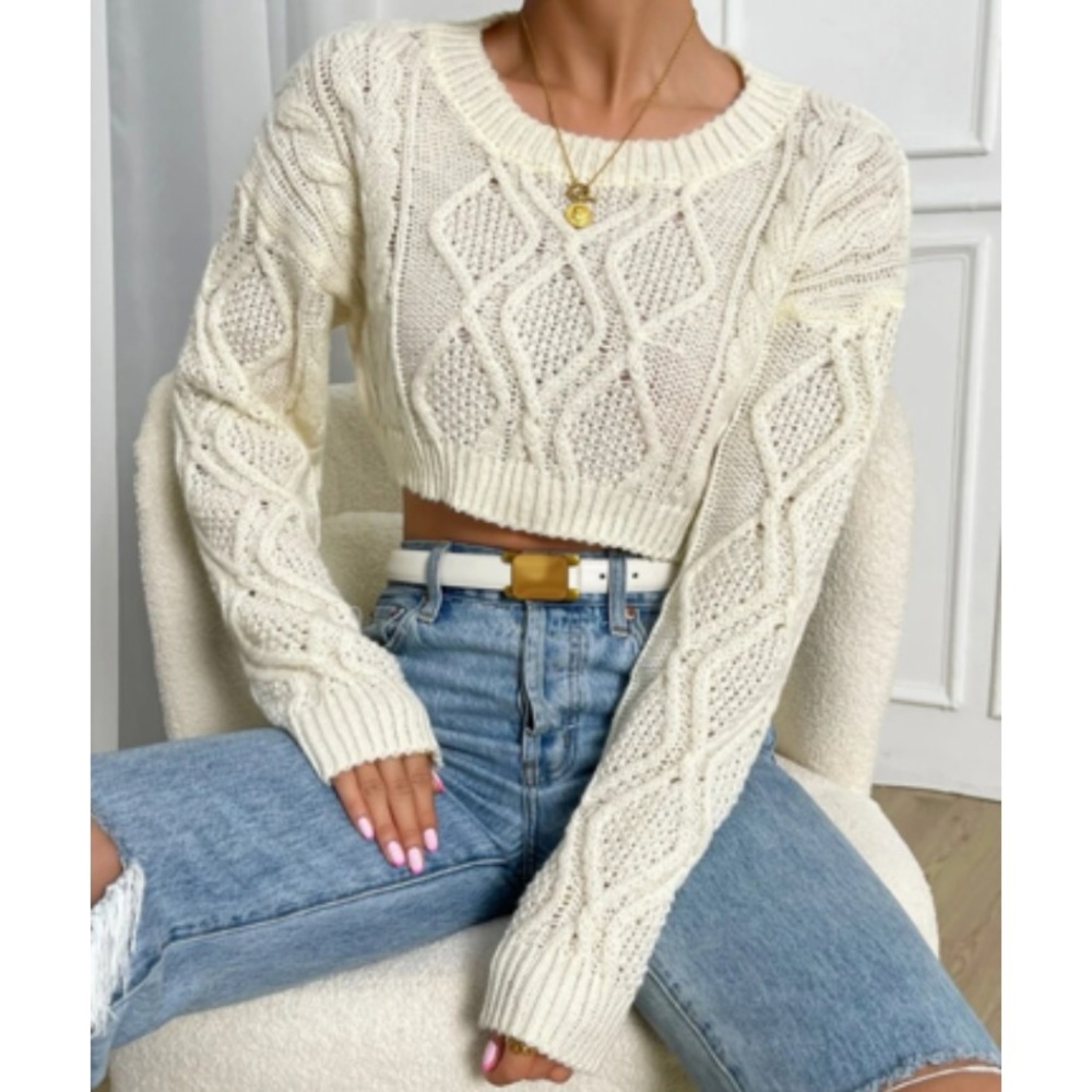 Cozy Cable Knit Crop Sweater Top - Picture 1 of 6